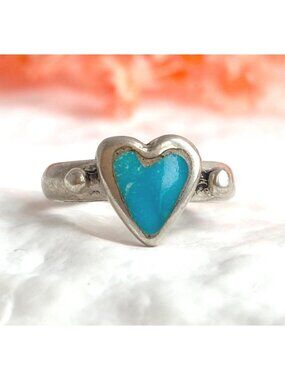 Heart Shaped Turquoise Southwest Style Sterling Silver 925 Vintage Ring